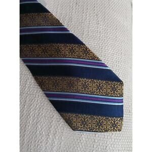 VTG DION SIGNATURE Levy's Navy & Gold STRIPED 100% Italian Silk MEN'S Neck Tie